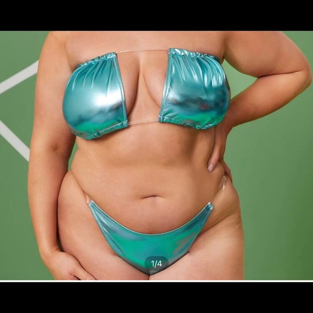 Plus Metallic Bandeau Bikini Swimsuit